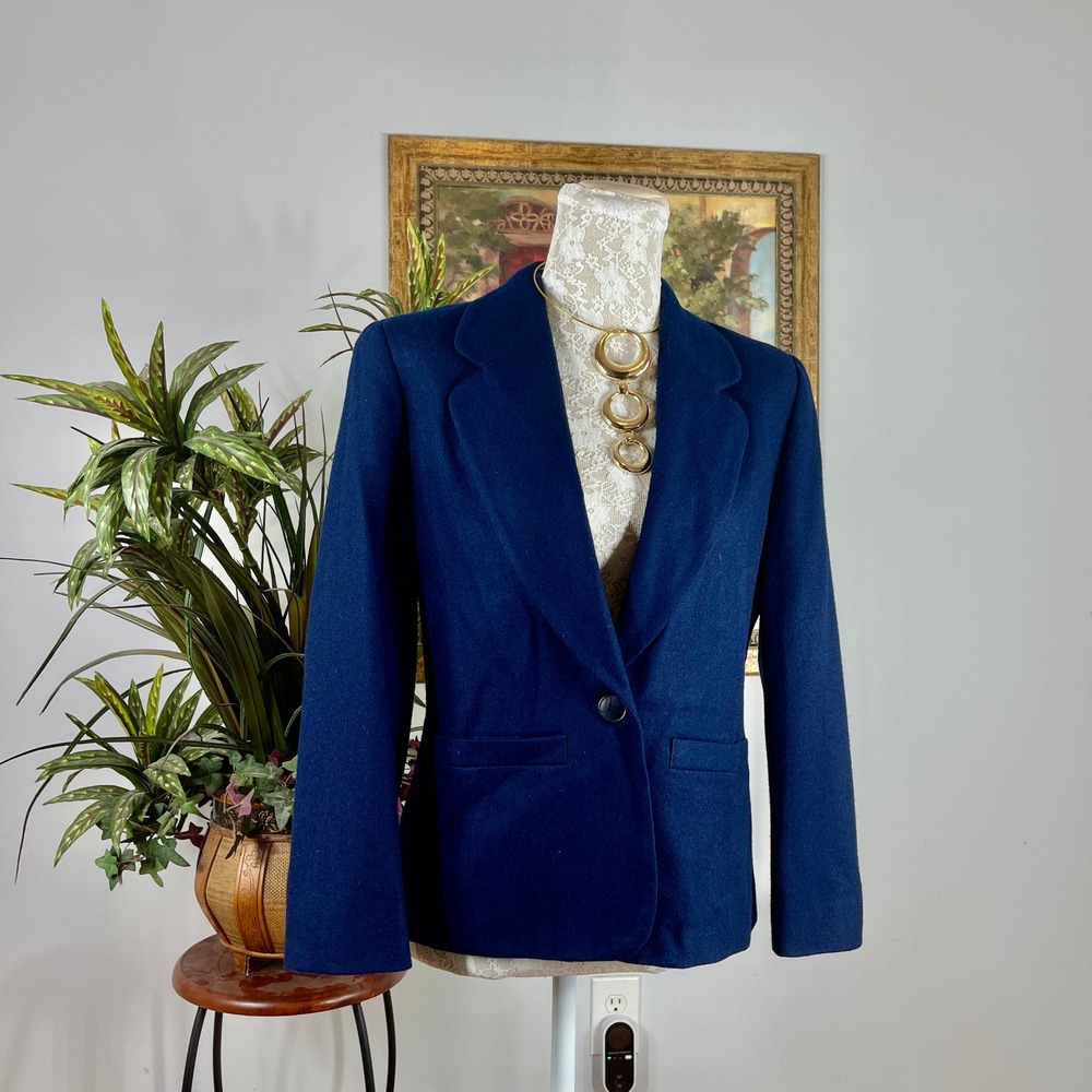 Pendleton Blazer Women 6P Navy Virgin Wool Single Button Vintage Made in USA